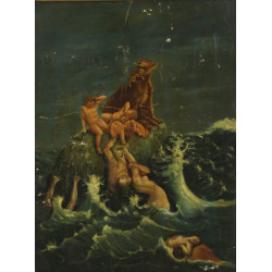 Panneau peint ancien figurant une "Scène