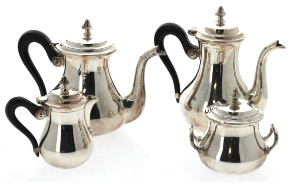 Service thé café en métal argenté, anses