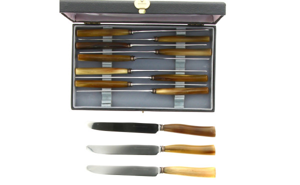 12 couteaux manche corne en écrin
