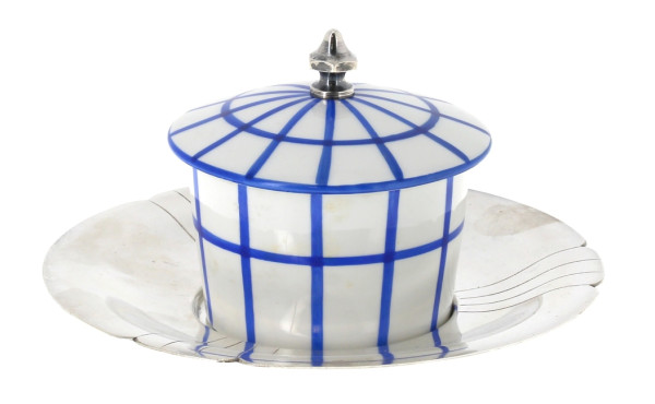 Sucrier en métal argenté et porcelaine b