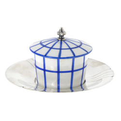 Sucrier en métal argenté et porcelaine b