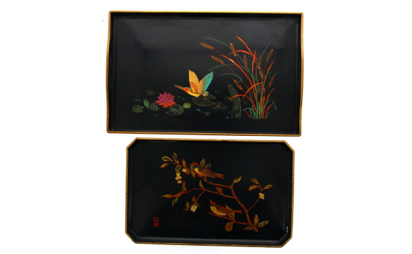 ASIE - Lot de 2 plateaux à anses en laqu