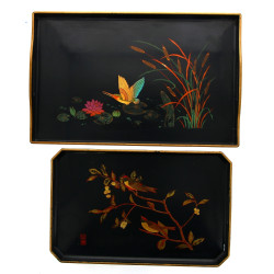 ASIE - Lot de 2 plateaux à anses en laqu