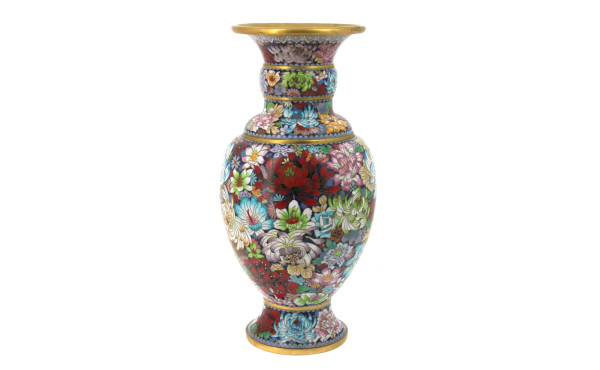 CHINE Xxème - Vase en cloisonné à décor 