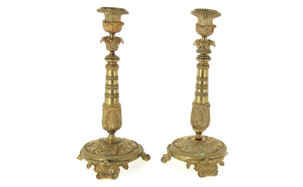 Paire de bougeoirs en laiton XIXème, (su