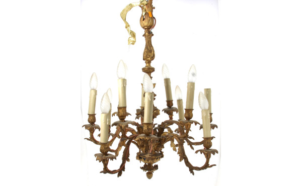 Suspension ancienne en bronze doré à 12 