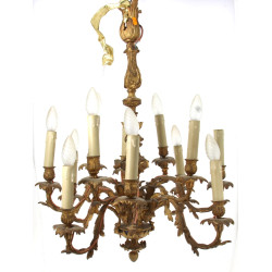 Suspension ancienne en bronze doré à 12 