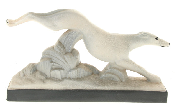 Lévrier en céramique granitée des années