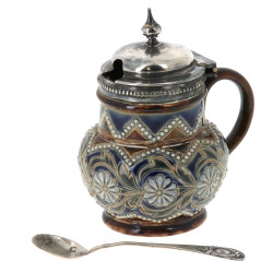 Moutardier en grès polychrome et métal a