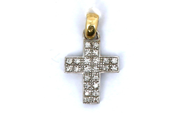 Pendentif croix deux ors 18 cts serti d'
