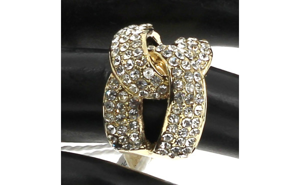 Bague fantaisie en métal et strass blanc