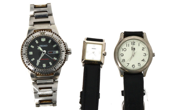 Lot de 3 montres : Seiko homme en acier 