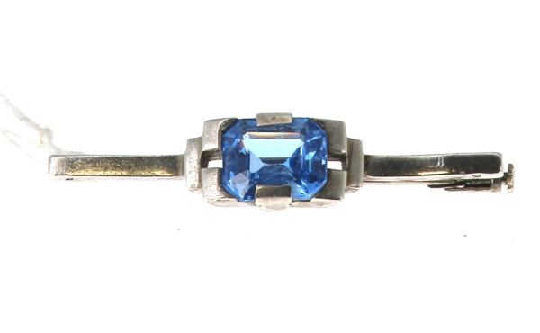 Broche ART DECO en argent et strass bleu