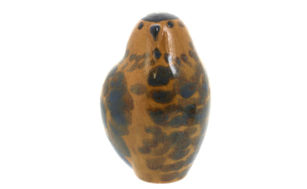 Oiseau, sujet en faïence ocre, noir et g