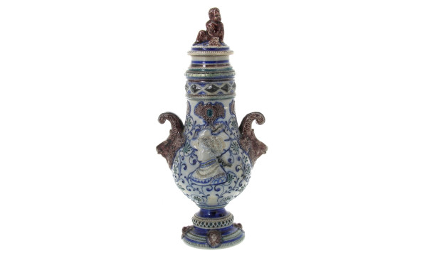 Potiche couverte en grès bleu et brun su