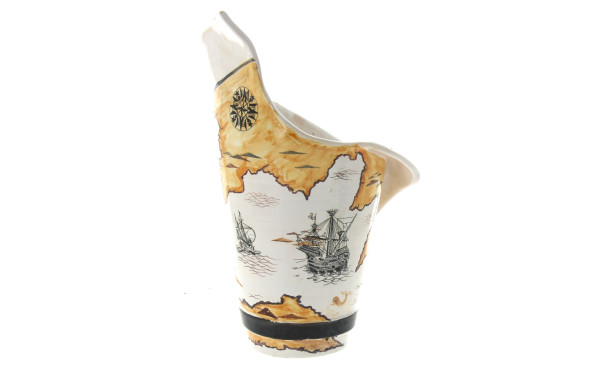 Vase à col mouvementé en faïence polychr