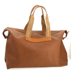 LANCEL - Sac week-end en cuir camel et t