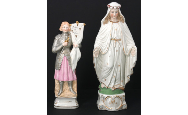 "Vierge" et "Jeanne d'Arc", 2 statuettes