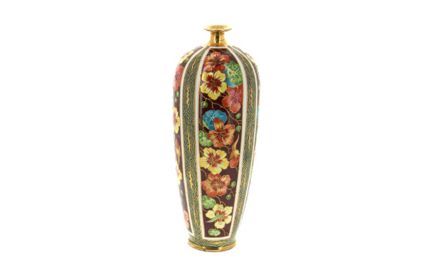 LIMOGES - Vase en porcelaine polychrome 
