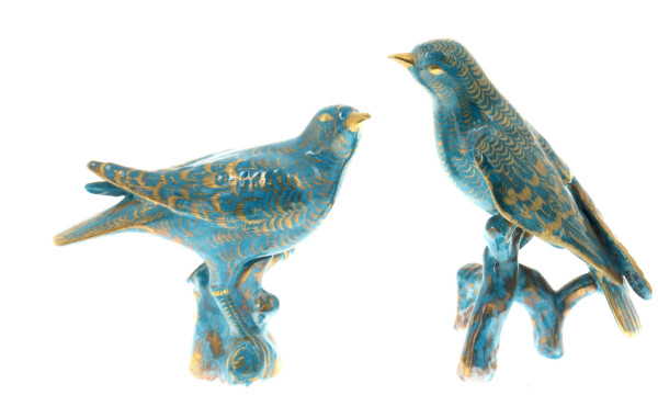 Paire d'oiseaux branchés en céramique tu