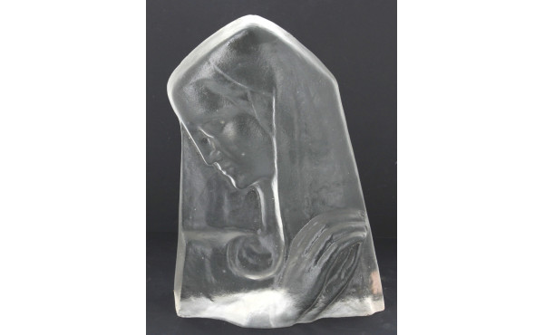 Buste de VIERGE en verre moulé, H 30 x L