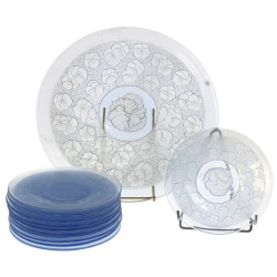 Service à gâteaux en verre moulé bleu ci