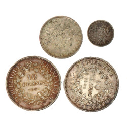 Lot de monnaies argent: 2 p. 10 fr argen