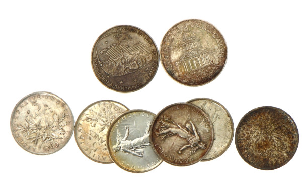 Lot de monnaies en argent: 6 p. 5 fr arg