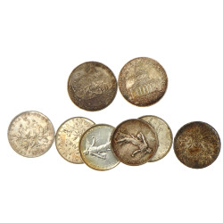 Lot de monnaies en argent: 6 p. 5 fr arg