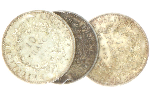3 p. 10 fr argent années 60 poids 74,9 g