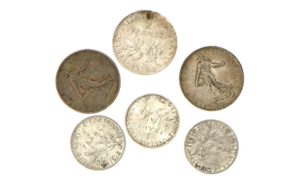 Lot de monnaies argent: 3 p. 1 fr semeus