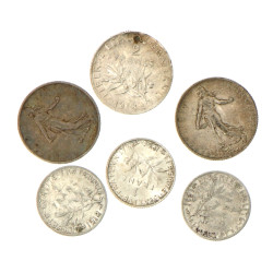 Lot de monnaies argent: 3 p. 1 fr semeus