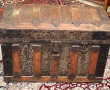 Malle ancienne en bois, ferrure et gainé