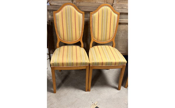 6 chaises bois clair tissu à rayures sur