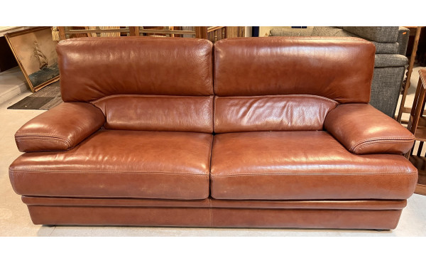 Canapé en cuir brun, L 190 cm, bon état 