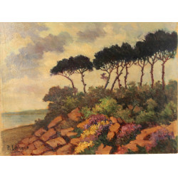P. LAHAYE (Xxème) "Bord de mer aux pins 