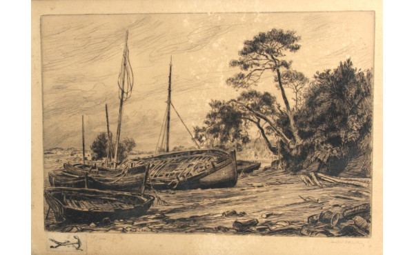André DAUCHEZ (1870-1948) "Barques échou
