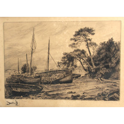 André DAUCHEZ (1870-1948) "Barques échou