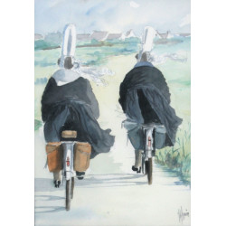 Yves AGAISSE (Xxème) "Bigoudènes à vélo"