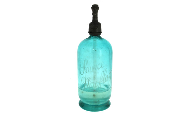 Bouteille d'eau de seltz en verre bleu "