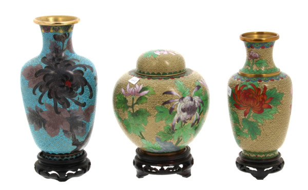 CHINE Xxème - Lot de 3 pièces en émaux c