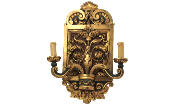 Grande applique double en bois doré, pat