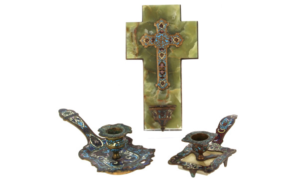Bénitier d'applique en onyx vert et émau
