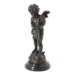 Putti au tambourin, sujet en bronze à pa