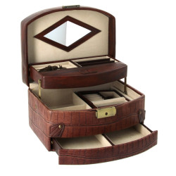 Coffret à bijoux en skaï brun, avec sa c
