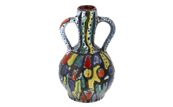 Vase à deux anses en céramique multicolo