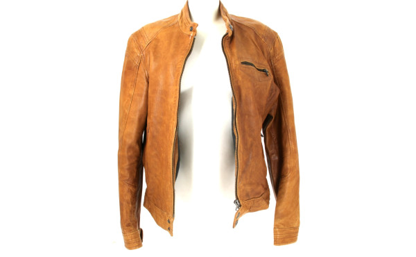 Blouson homme en cuir camel, taille M