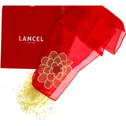LANCEL - Etole en soie rouge avec frange
