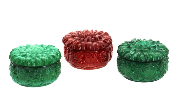 3 coffrets en verre moulé de forme flora