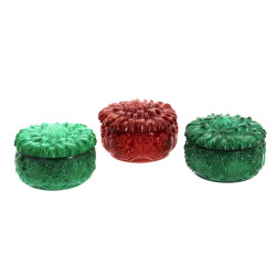 3 coffrets en verre moulé de forme flora
